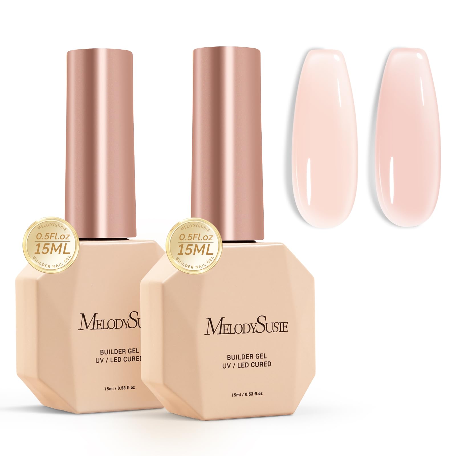MelodySusie 2PCS 15ML Nude Builder Gel Set for Nails Thickening, Soak Off UV Extension Gel Rhinestone Glue in a Bottle for Nail Art Design Gift for