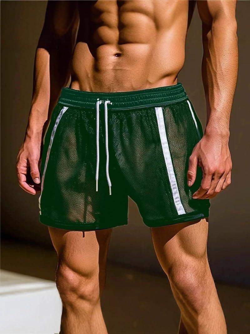 Men’s Workout Shorts Summer Drawstring Elastic Waist See-Through Running Shorts Sportswear