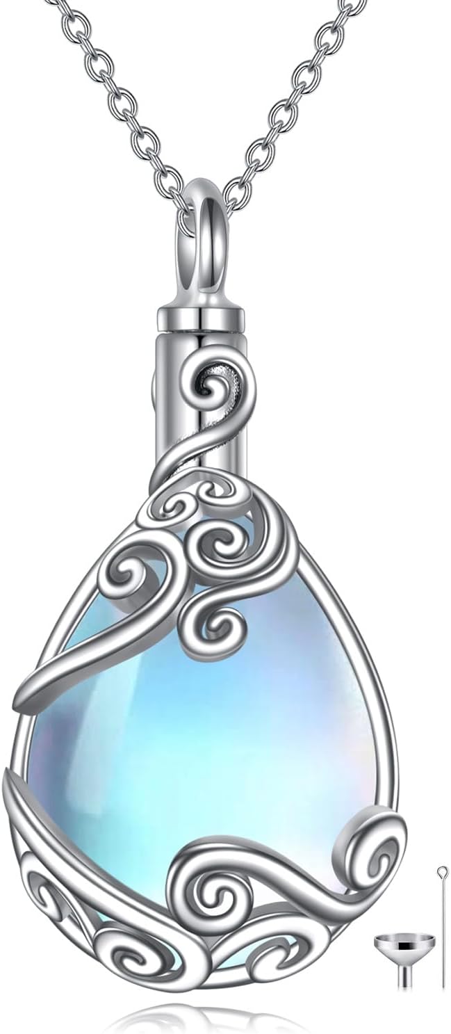 YAFEINI Tree of Life Urn Necklaces for Ashes 925 Sterling Silver Moonstone Tree of Life Cremation Jewelry for Ashes Memory Jewelry for Women Men