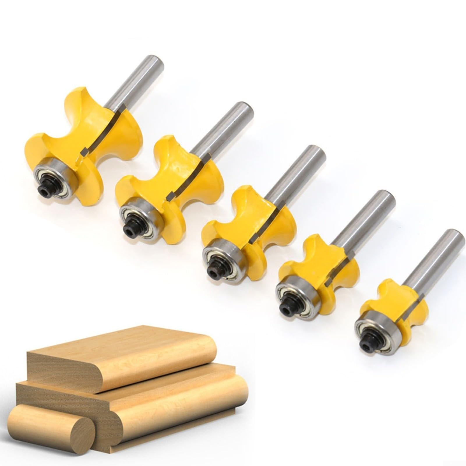 Set di 5 punte per fresatura ad angolo in carburo da 8 mm, per lavorazione del legno, tasselli e profilatura dei bordi su pannelli compatti in compensato MDF