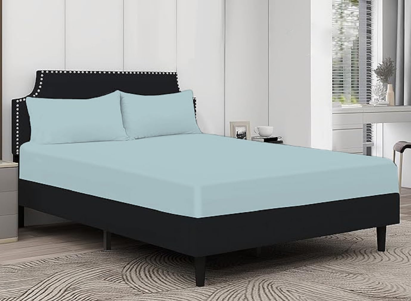100% Egyptian Cotton Fitted Sheet 25cm Deep Mattress Pocket 200 Thread Count Soft & Fade Resistant Bottom Fitted Sheet (Duck Egg, King)