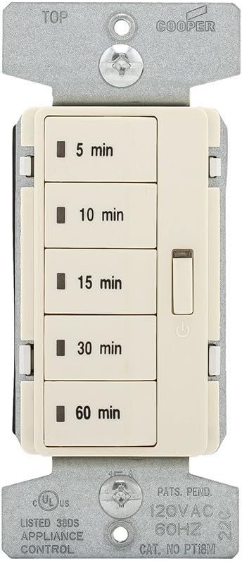Eaton PT18M-A 1800W 15 Amp 5-Button Minute Timer with Off Single-Pole, Almond