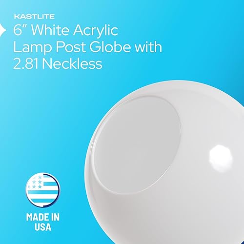Vista 21 de KastLite Globo de poste de lámpara acrílica blanca de 6 pulgadas Textura suave con cuello de ajuste de 3.14 pulgadas Fabricado en los Estados
