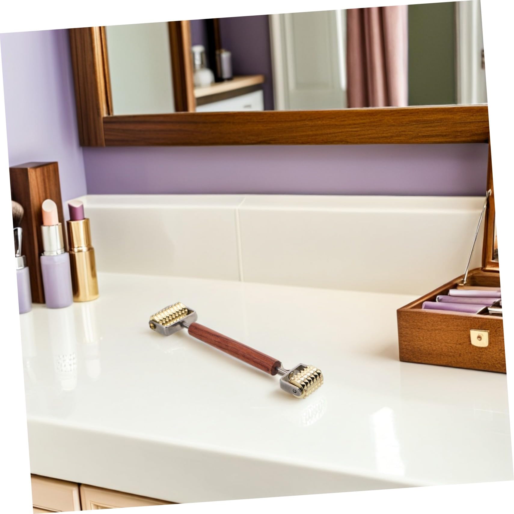 Rodillo Facial de Madera Natural para Mujer Masajeador Multifuncional V para Tonificar Levantar y Relajar Músculos Faciales Herramienta Compacta para Cuidado Piel Casa y Viaje