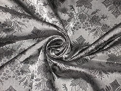 Soie brocade tissu noir et gris 111,8 cm motif chasuble par yard