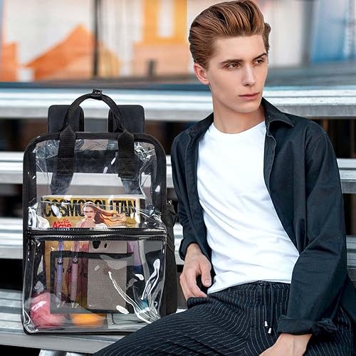 Miniatura 2 de ZLYERT Mochila transparente bolsa de libros transparente resistente bolsa escolar grande de PVC transparente para mujeres y hombres Negro - Mochilas