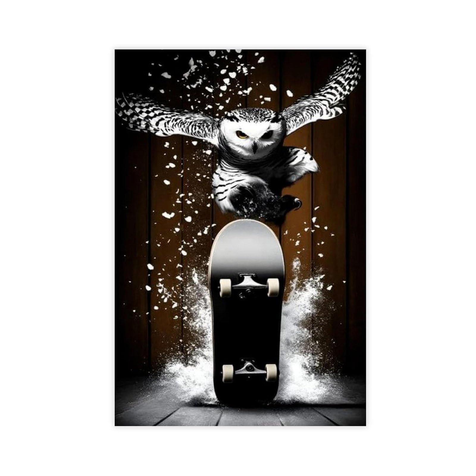 Qnvjqkdsi Unframe Owl Skateboard Art Canvas Poster Bedroom Decor Landscape Office Room Decor Gift 24" L X 36" W