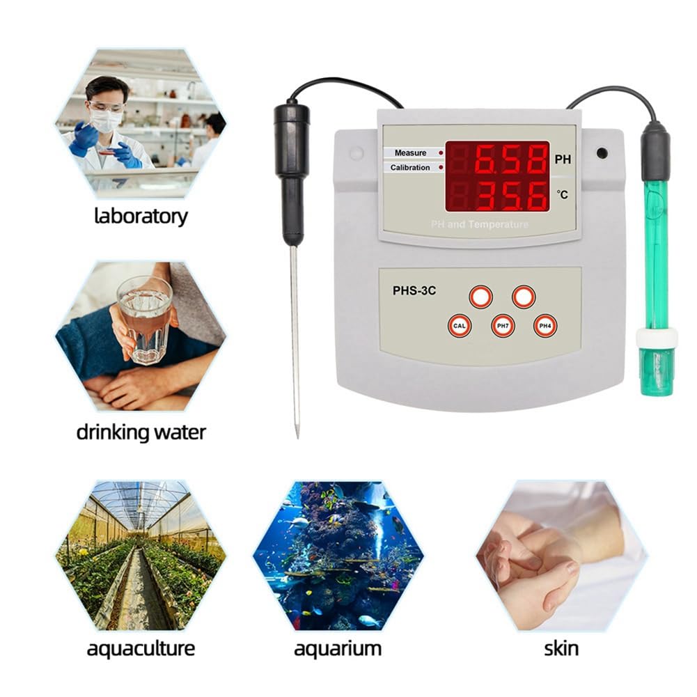 2 In 1 PH/Temp PH Tester Analizzatore di Qualità Desktop Calibrazione Automatica Misuratore di Acidità Laboratorio Acquario Piscina Spina UE
