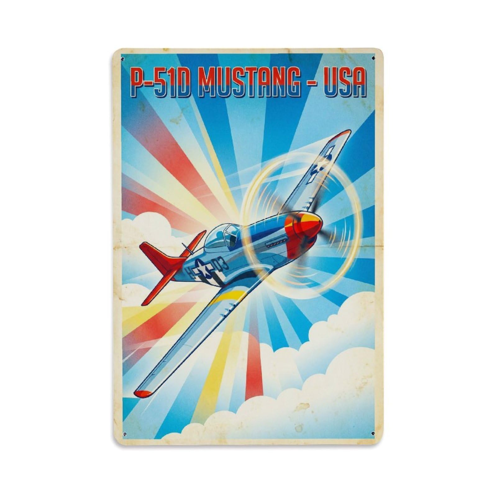 P-51D Mustang Vintage Aviation Retro Propaganda Metal Tin Sign Plaque Wall Decor for Cafe, Man Cave, Club Bar, Office, Home Garden Round Metal Poster 8x12Inch