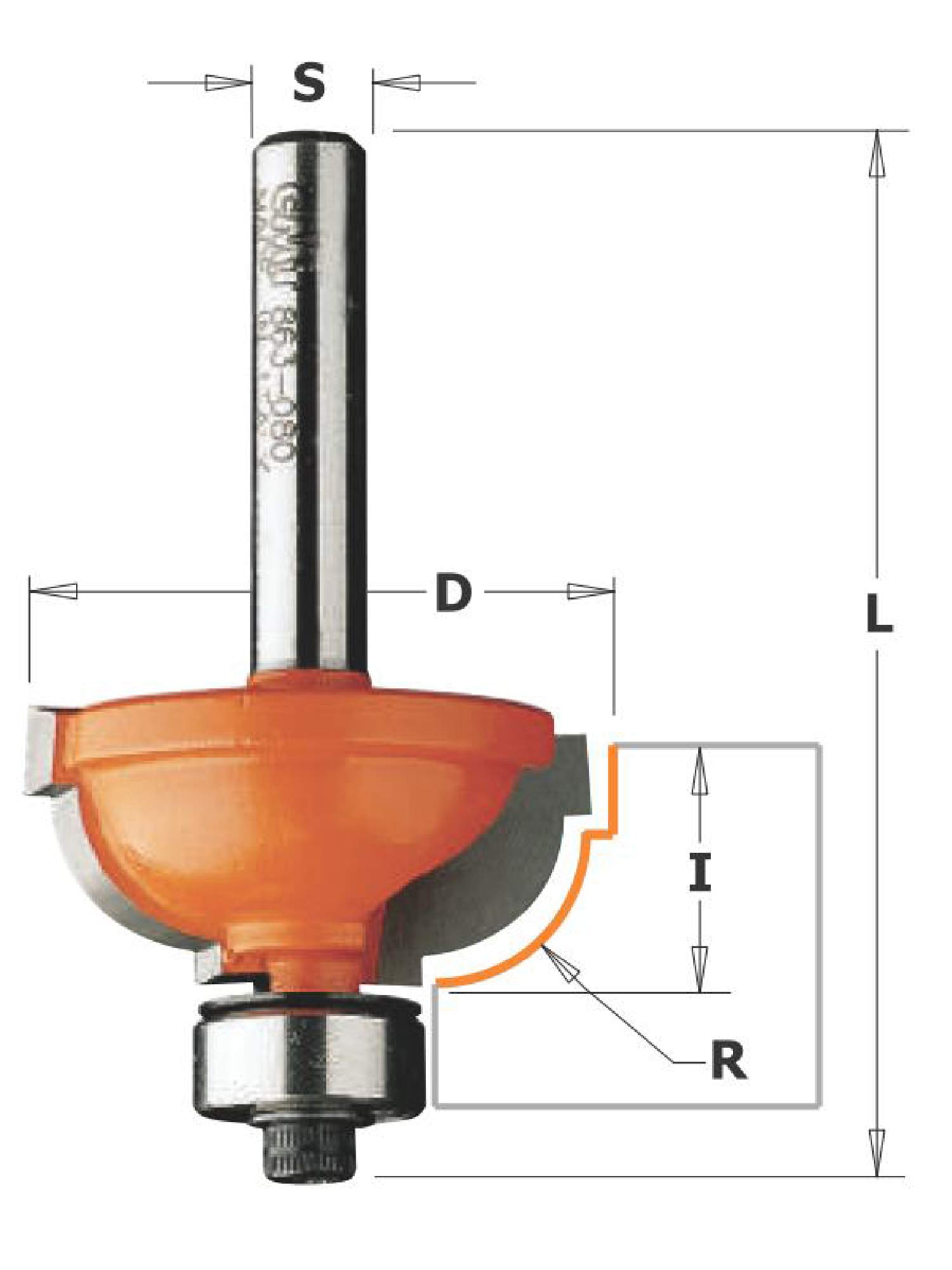 CMT Orange Tools Fraise à Doucine Romaine Carbure HW S=12 D=31.75 R=8
