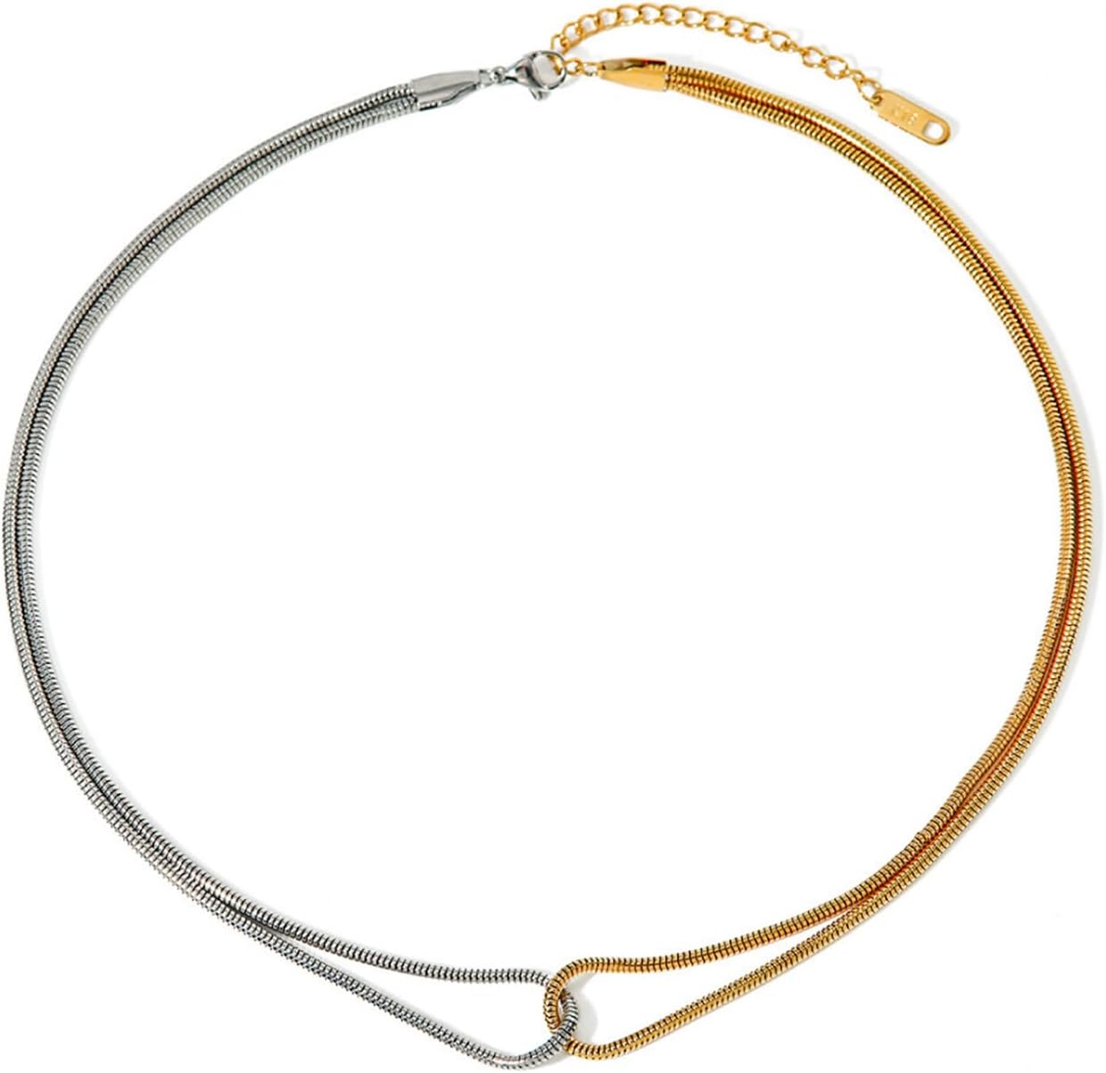 Two Tone Snake Chain Twisted Link Necklace For women, 18K PVD Gold Silver Waterproof Stainless Steel, Dual Color Mixed Double Layer Chain Necklace Fashion Jewelry Gifts For Mom Ladies