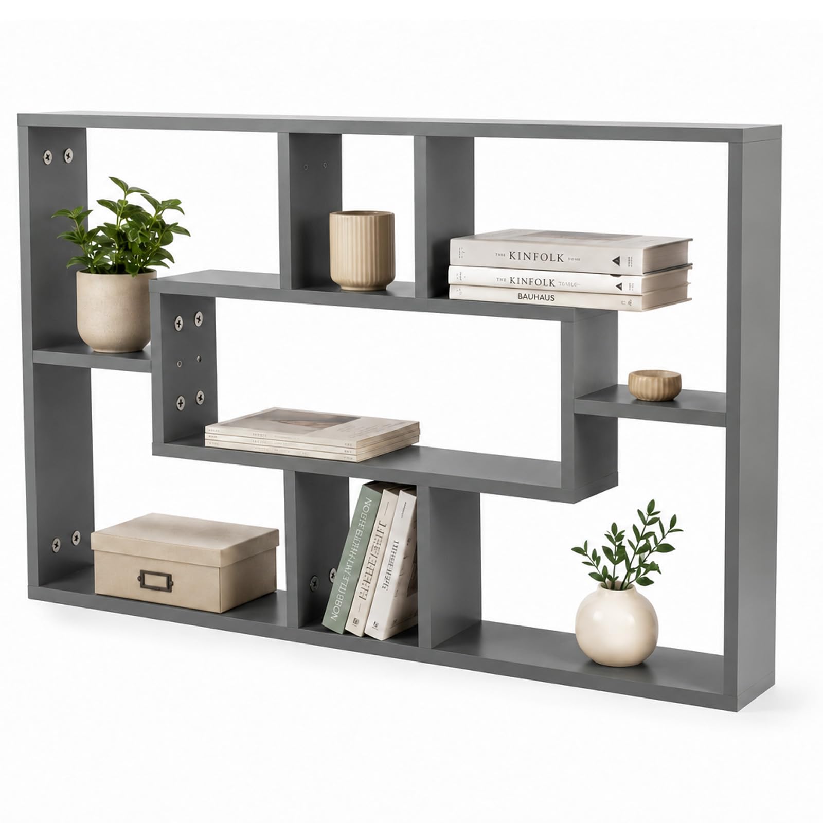 evergoods Floating Wall Shelves Multi Compartment Storage Display, grey