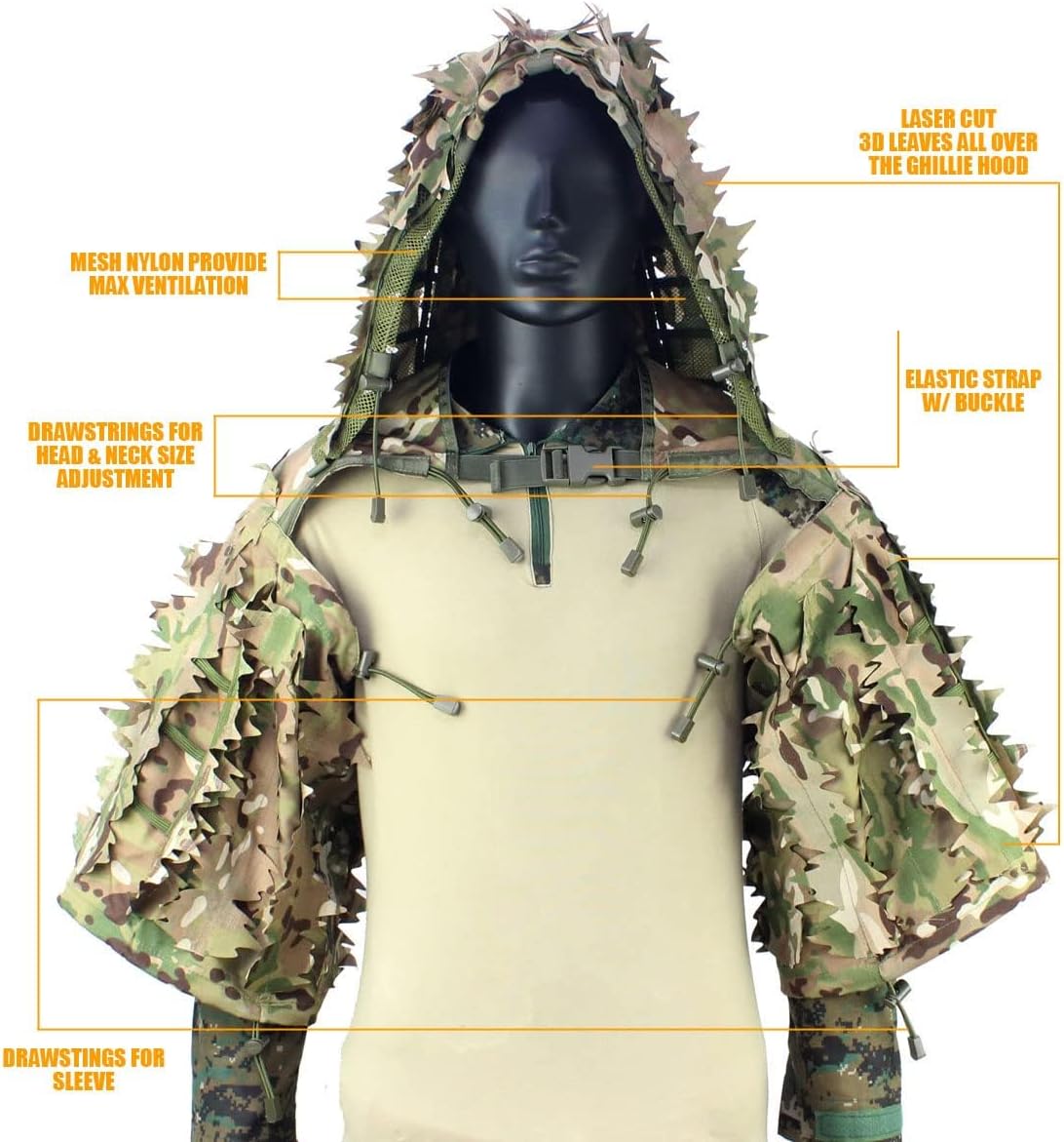 Sniper Ghillie Viper Hood, Tactical Ghillie Suit Foundation for Wargame, Hunting, Airsoft, Sniper Coat