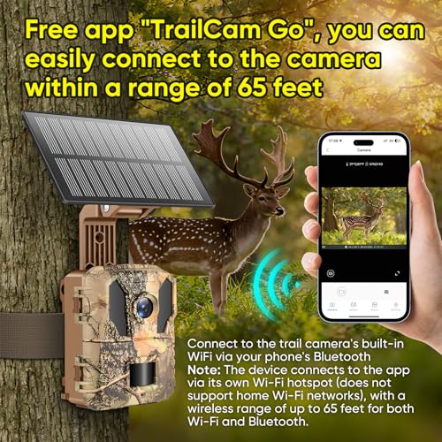 MYPIN Wildkamera 4K 64MP, Solar WLAN Jagdkamera mit Nachtsicht, 5000mAh Akku, IP66 Wasserdicht, Bewegungssensor, 64GB Speicherkarte