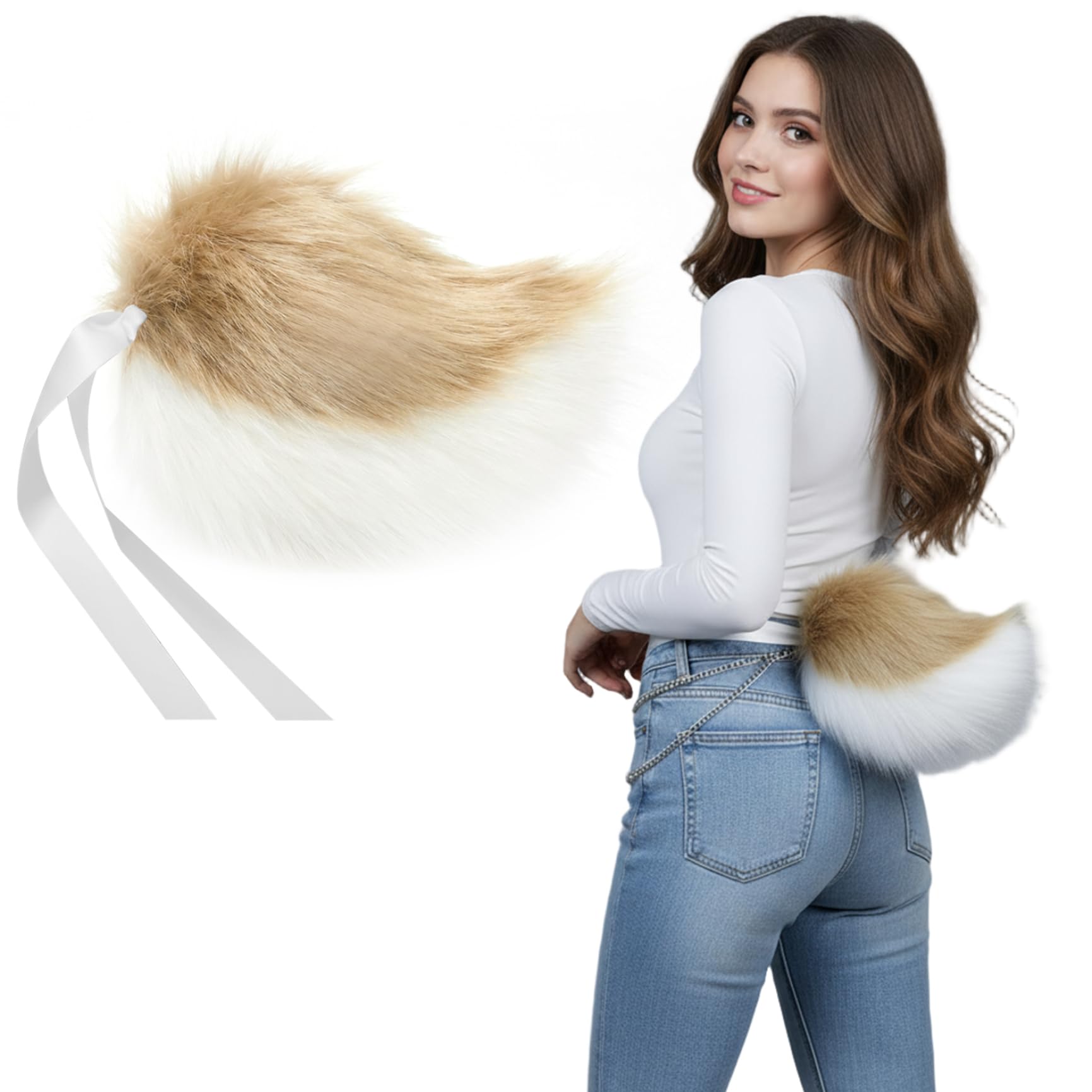 Hotainoys Rabbit Tail for Cosplay, Fluffy Moving Tail Accessory with Belt Soft Plush Accessory for Costume, Fursuit, Halloween and Party Deer
