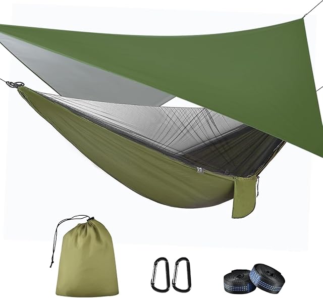 OTraki OTraki Hängematte Outdoor mit Tarp Moskitonetz, 290 x 140cm Ultraleicht Reise Camping Hammock Hängematten 200kg Last Kapazität für — Hängematten