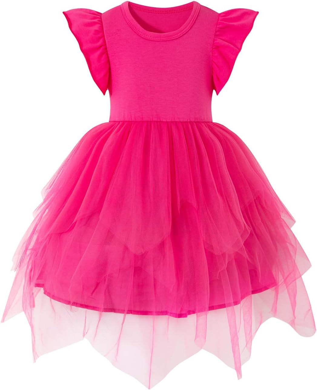 Little Girls Princess Tutu Dress Irregular Tulle Birthday Party Outfit for Toddlers Rose Red 7-8 Years