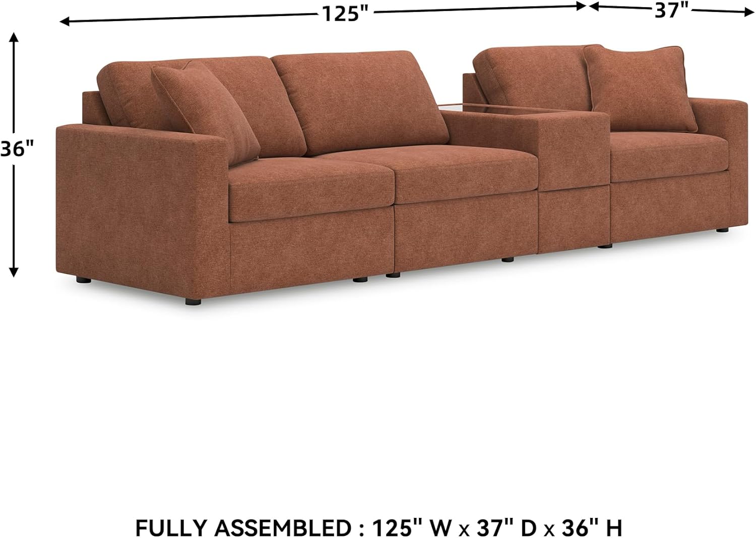 Signature Design by Ashley Modmax Urban Modular Stain Resistant 4-Piece Sectional with Storage Console, Drawer and 2 Accent Pillows, Orange