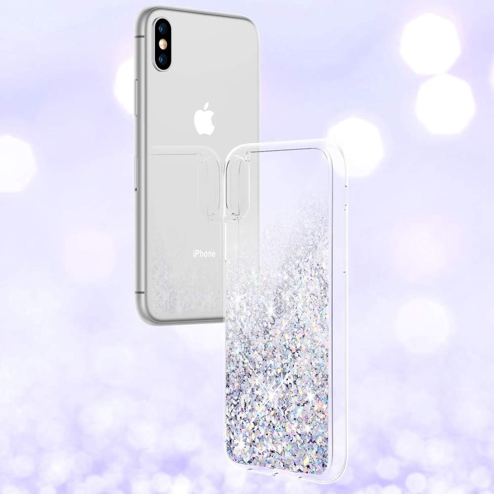 Maxdara Case for iPhone X/iPhone Xs Glitter Case Liquid Flowing Luxury Bling Sparkle Glitter Shockproof Girls Women Case X/XS 5.8 inches (Silver)