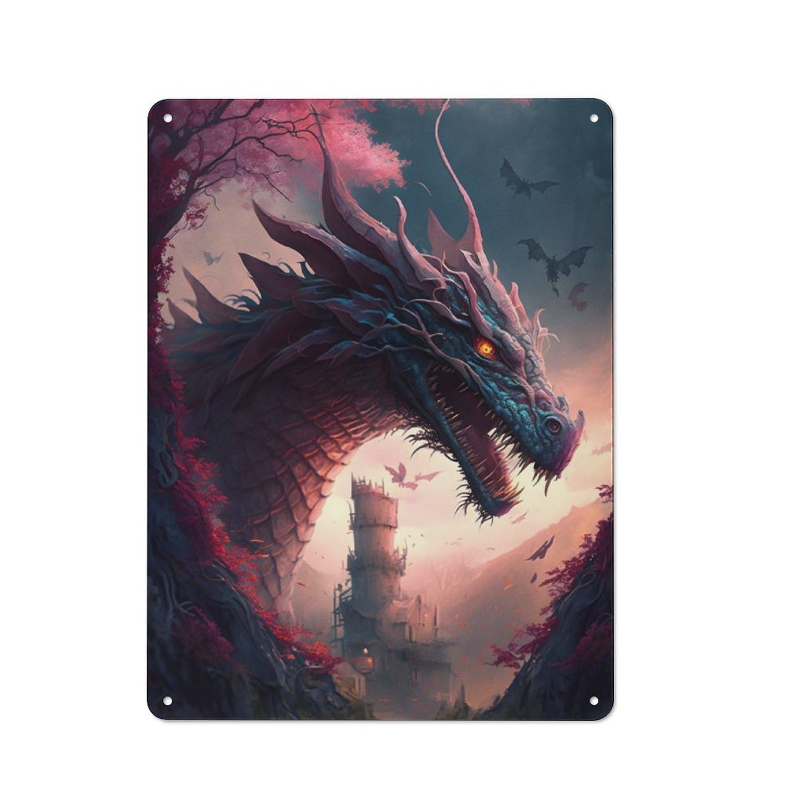 Junmoney Head Dragons Tin Wall Plaque 40X30cm With For Hobby Room Or Studio, For Updating Hobby Room And Studio After Moving