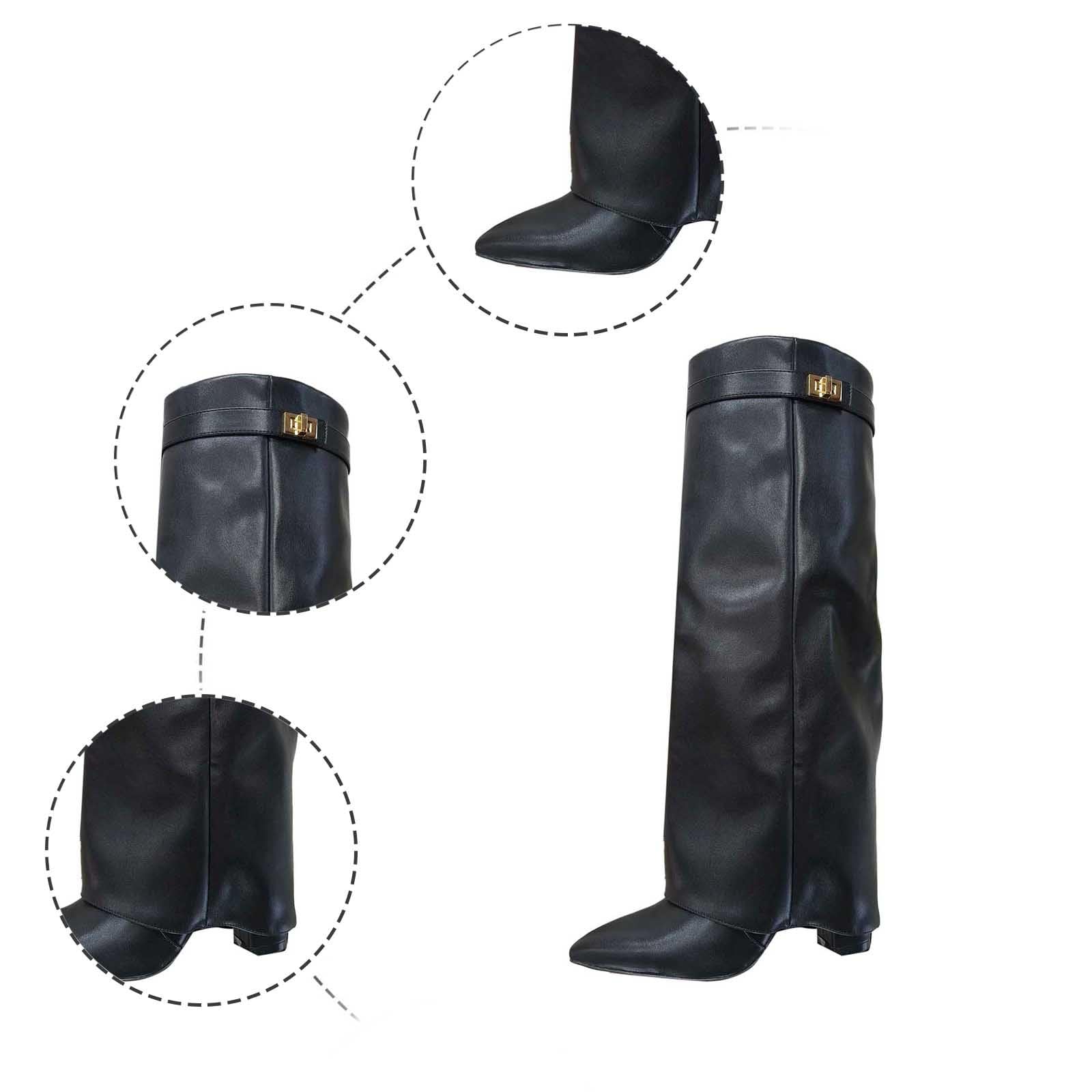 pvucpot Stivali Donna Invernali Cowboy Stivaletti Alti Tacchi Biker Fold Over Boots con Tacco