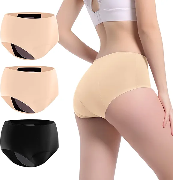VOXSHE Incontinence Underwear for Women Washable Leak Proof for Women 5oz High Absorbent Womens Incontinence Panties for Bladder Leakage Protective Panties 3pk-L (Black/Beige/Beige)