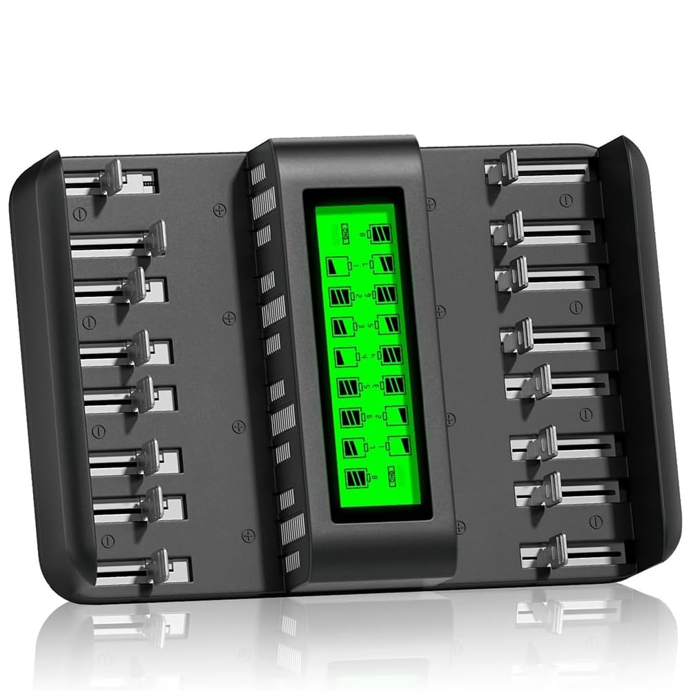 Chargeur de Batterie LCD Universel à 16 Emplacements - Nouveau Design Prend en Charge Les Batteries Rechargeables 1,2V AA, AAA, CD, Ni-CD.
