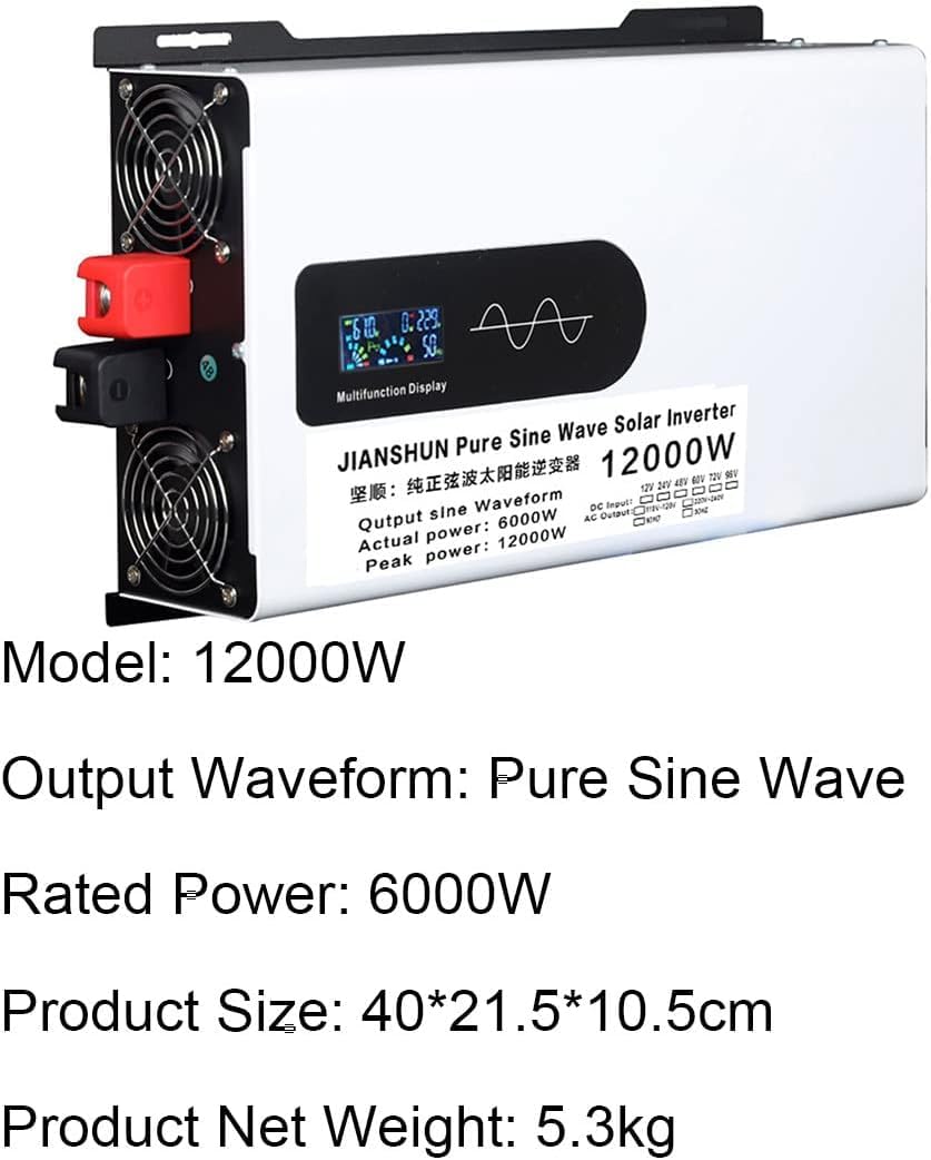 5000W 6000W 8000W 10000W 12000W Reiner Sinus Wechselrichter 12V 24V 48V 60V 72V 96V auf 220V 230V Spannungswandler Inverter Umwandler mit Steckdose,Digital Anzeige Konverter (12000W,96V)
