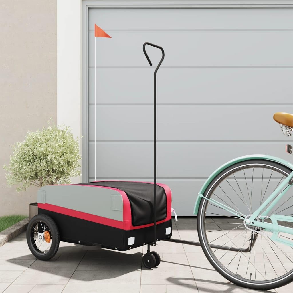 ShGaxin Fahrradanhänger Schwarz und Rot 30 kg Eisen, Fahrrad Anhänger, Lastenanhänger, Handwagen, Fahrrad-lastenanhänger, Lastenfahrrad - 94055