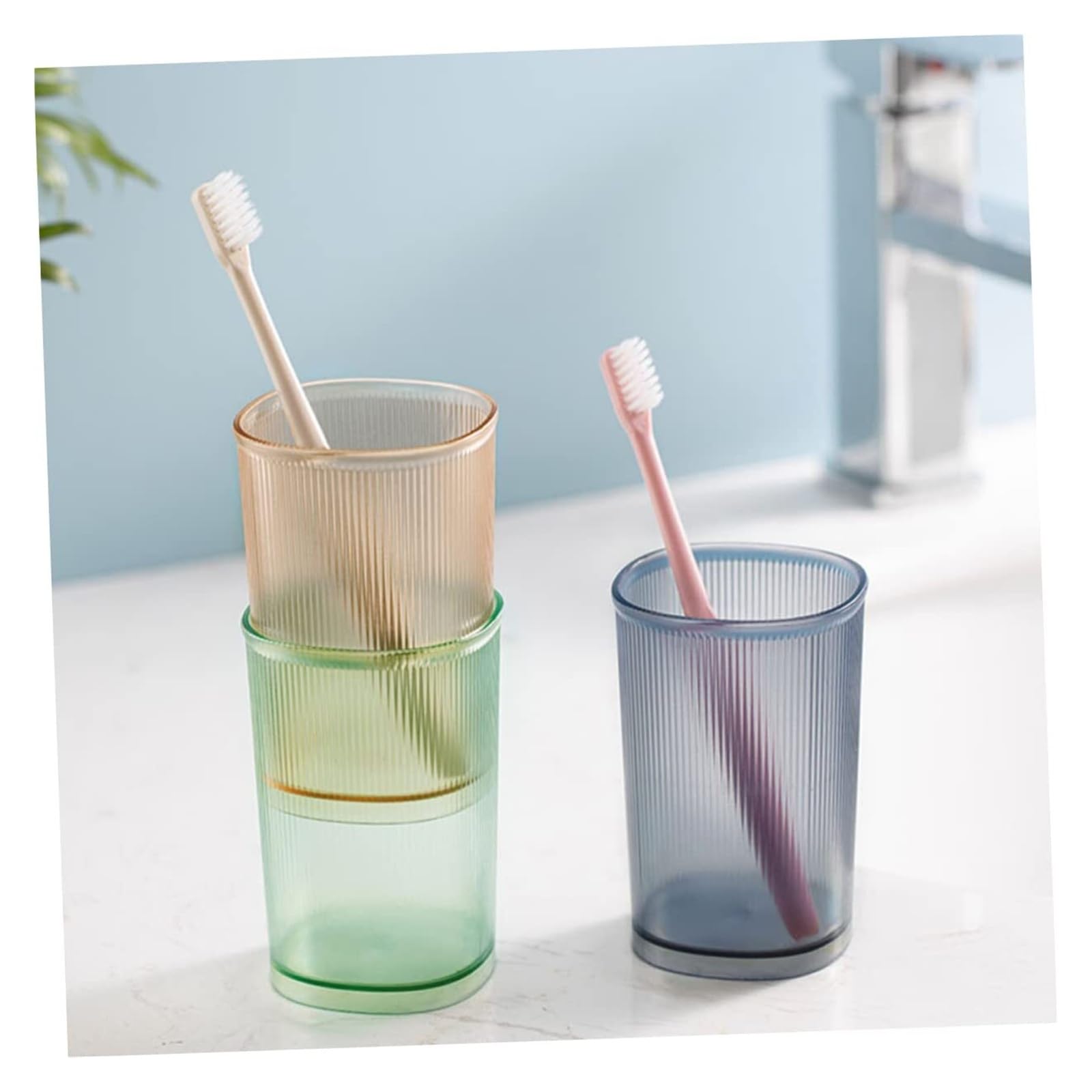 Soportes para cepillos de Dientes Juego de Vasos Enjuague bucal plástico a Rayas, Soporte portátil for Cepillo Dientes, 3 uds Organizador de Accesorios