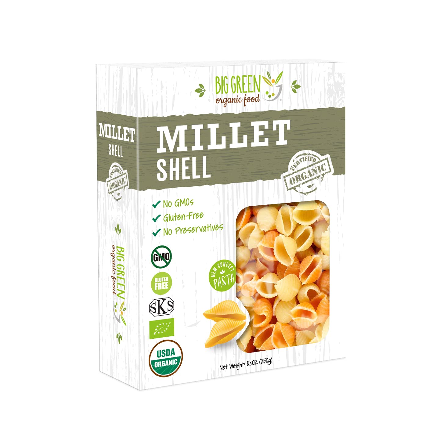 Big Green Organic Food- Organic Millet Shell, Gluten-Free, Lectin-Free, Non-GMO, Vegan, 6g of Protein, Wheat and Rice Alternative, 8.8oz (6 Pack)