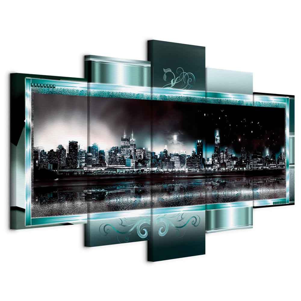 Cuadros B&D XXL - Quadro Città New York 200x100 cm 5 Pezzi - Stampa su Tela Strutturata XXL Grande - Quadri Moderni Componibili Camera da Letto Matrimoniale - Stampe da Parete Arte 020111-29