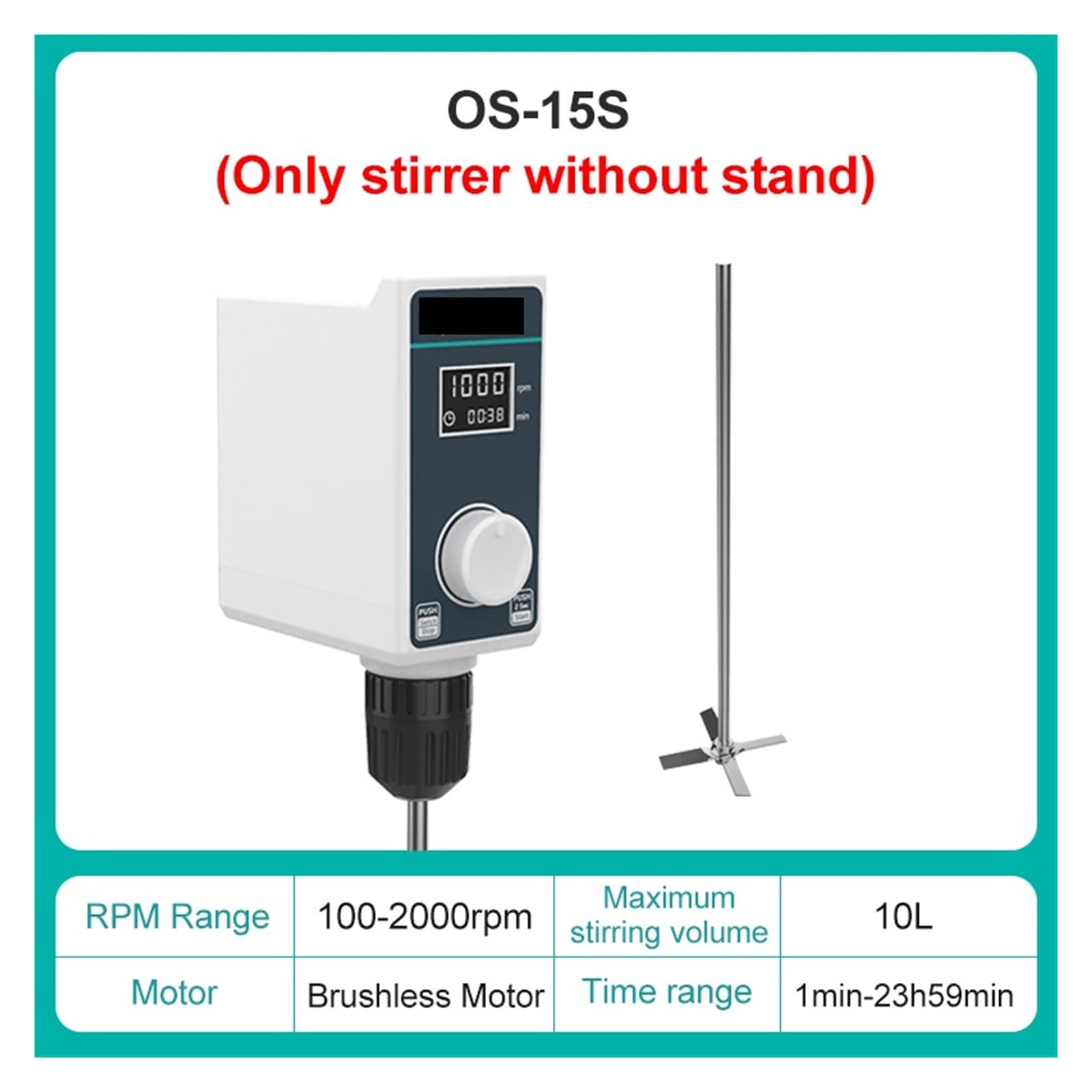 Viskosimeter, Flüssigkeitsmischer, elektrischer Laborrührer mit Digitalanzeige, höhenverstellbare Laborausrüstung, 20 l, 2000 U/min(OS-15(Without Stand),EU plug)