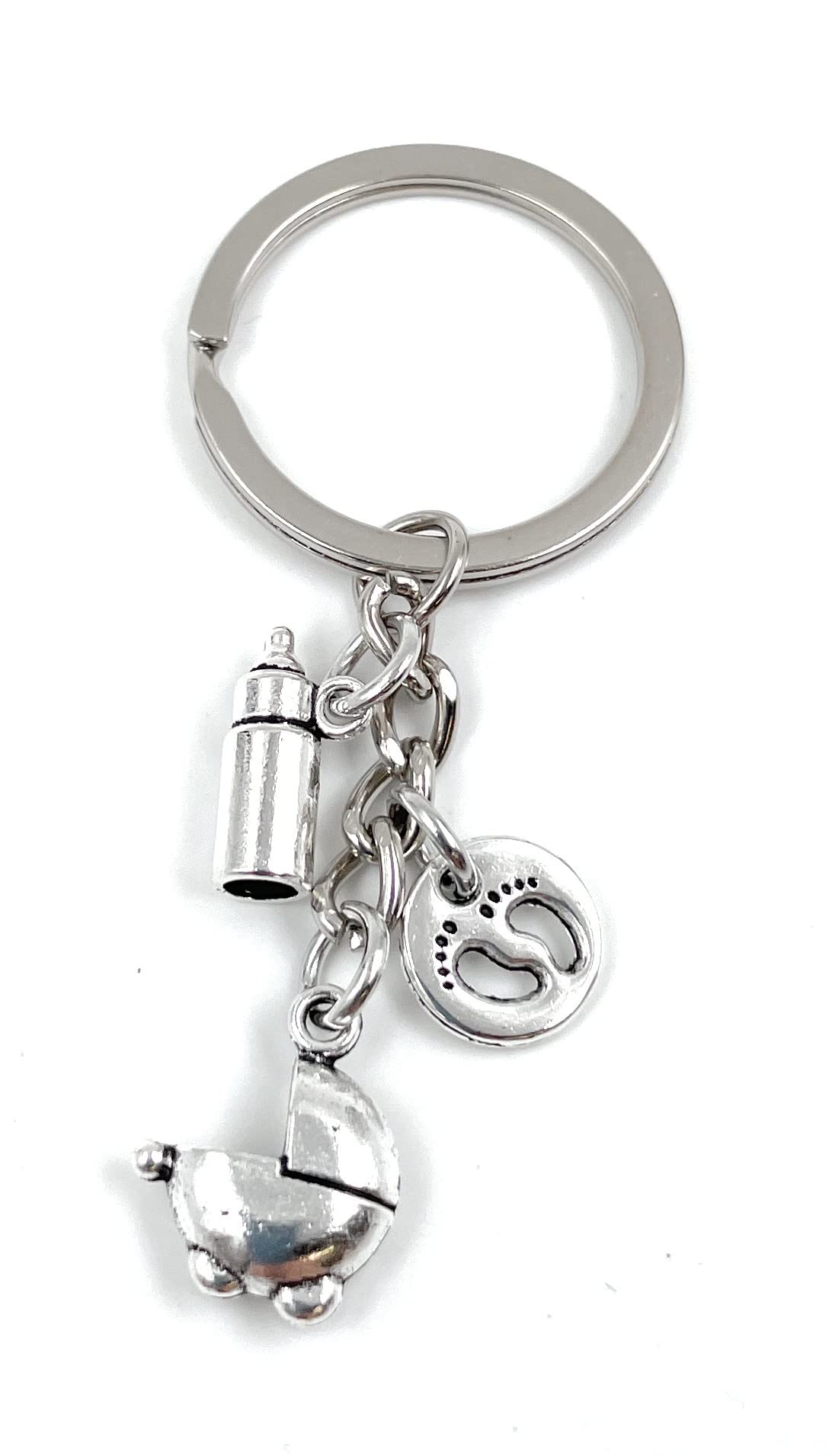 Onwomania Men's Silver - Baby Pram Bottle Feet – Metal Key Ring, E.g. For The Best Friend, The Best Friend, Mum – For Wo And Children