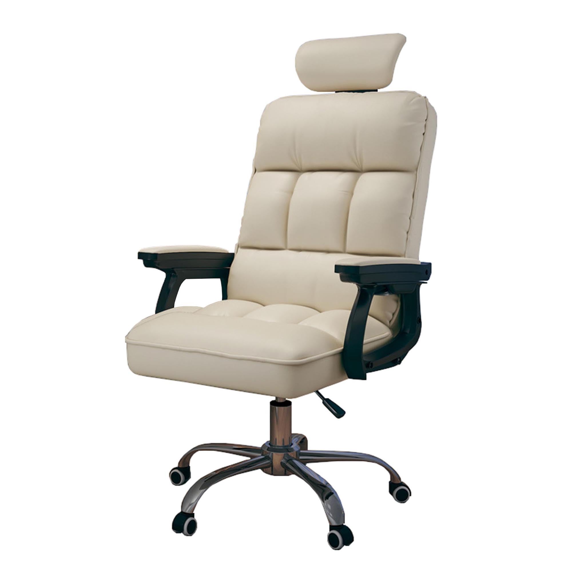 Krzesło biurowe do domowego biura, obrotowe krzesło biurowe z zagłówkiem, skórzane, ergonomiczne krzesło komputerowe do salonu, sypialni, biura, nauki (Off-White)