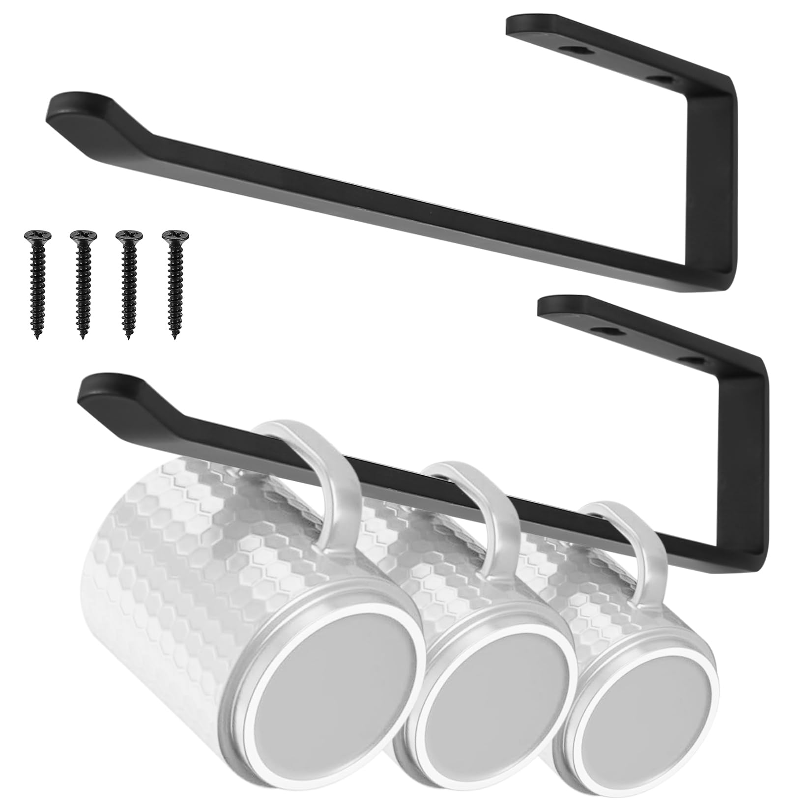 2 Pcs Portavasos Colgador para Tazas de Cafe, Colgador Tazas Armario Cocina, Soporte Ganchos para Tazas Negro, Organizador Debajo del Estante Armario, para Tazas de Té Utensilios de Cocina