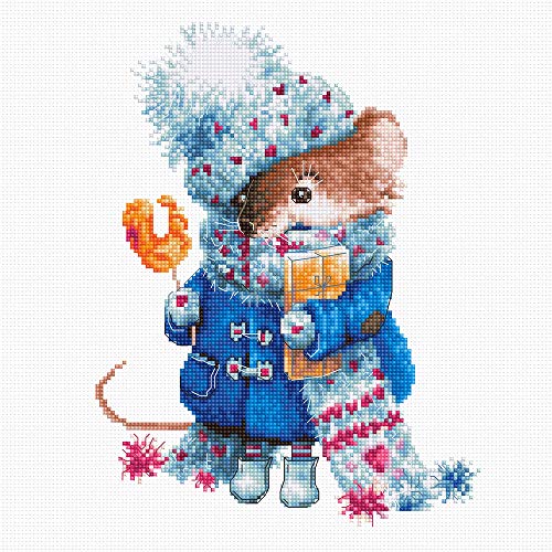 Juego De Punto De Cruz Luca-S "Ratón De Navidad", Dibujo De Conteo