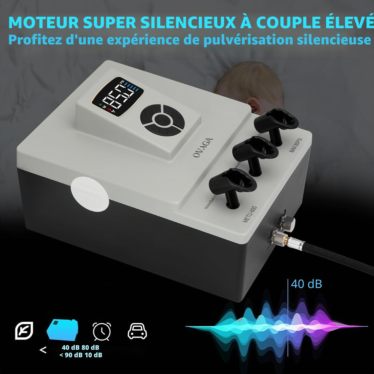 Kit de système d'aérographe professionnel ultra silencieux 85 psi, double action, ensemble aérographe multifonction avec compresseur pour peinture, décoration de gâteau, maquillage, art