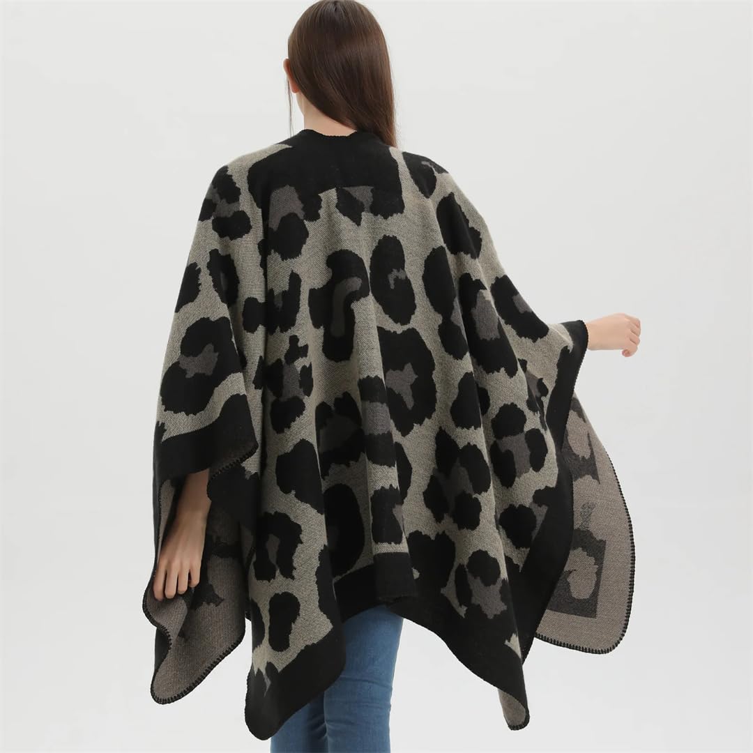 Wvapzxx Scialle Grande Da Donna Con Motivo Leopardato, Imitazione Cashmere, Mantello Diviso, Poncho Da Donna, Mantelle Autunnali E Invernali