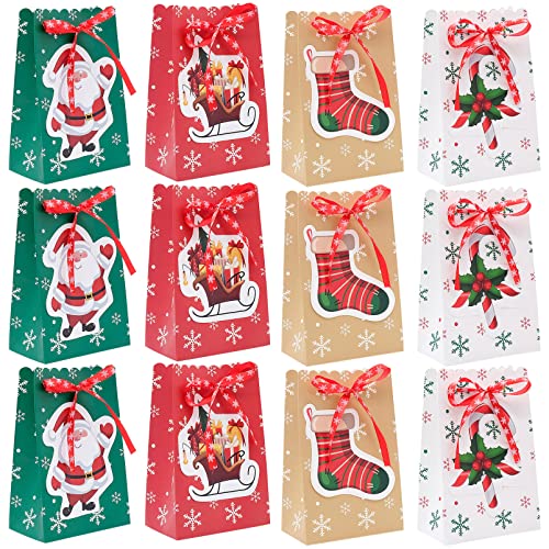 YHSKJCD 12 Piezas Bolsas de Regalo Navidad, 4 Colores Bolsa de Papel Kraft Bolsas de Fiesta de Cumpleaños Bolsa de Dulces para Fiestas Infantiles Navidad Graduación Cumpleaños Bodas Cover