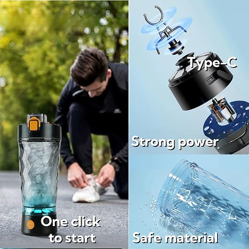 Miniatura 4 de Taza de agitación eléctrica con caja de polvo Botella de batido de proteínas Taza deportiva portátil Taza ligera de gran capacidad (negro)