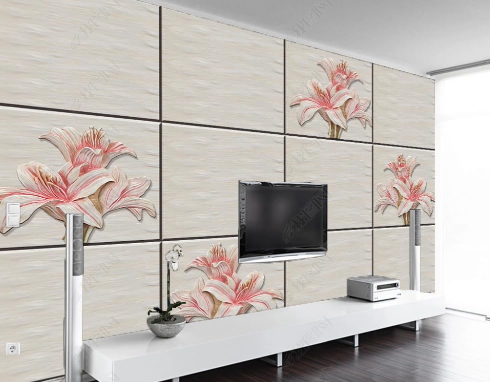 Papier Peint Intissé Fleurs Sculptées en Jade 350x256cm pour Salon