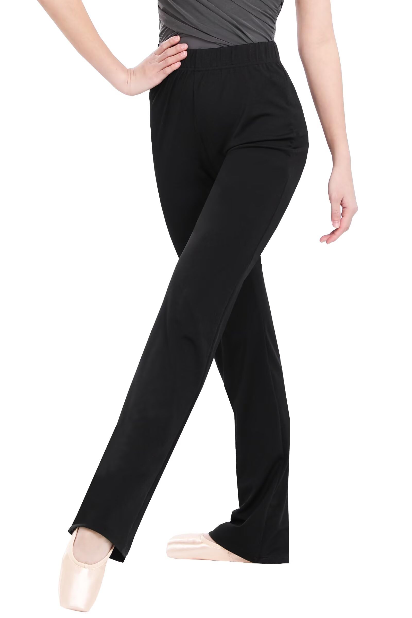 Pantaloni da Donna a Gamba Dritta Elasticizzati per Danza Classica per Adulti Pantaloni Jazz Pantaloni da Yoga Nero