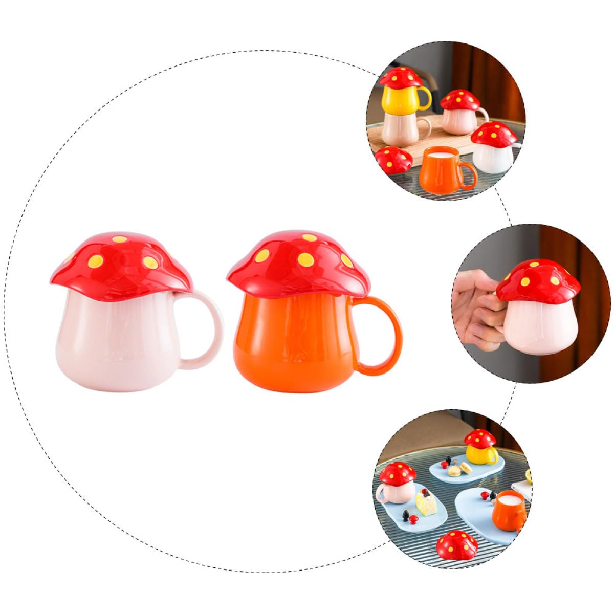 SUPVOX Tazza da Caffè in Ceramica a Forma di Fungo Set 2 Pezzi, Tazza per Colazione e Bevande Calde, Superficie Liscia e Impugnatura Comoda per Uso Quotidiano