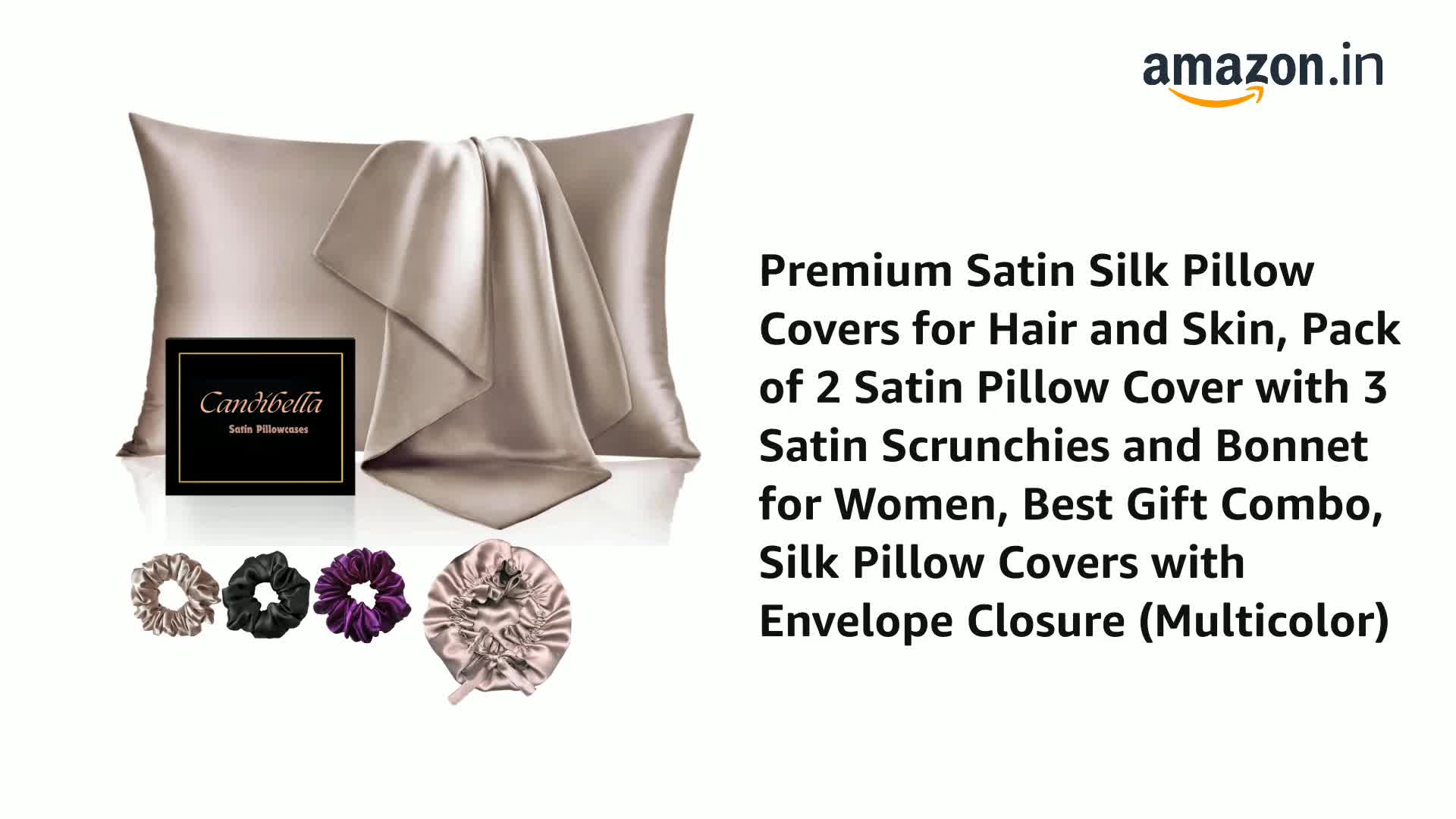 GO WELL Satin Silk Pillow Covers Pack Of 2 - 400 TC With Scrunchies, For Hair & Skin Care (Brown)