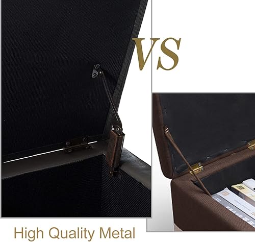 Miniatura 6 de Adeco Otomán de Almacenamiento Reposapiés Taburete, Otomán de Cuero Reposapiés con Patas de Madera y Tapa con Bisagras, Banco Taburete Pequeño de