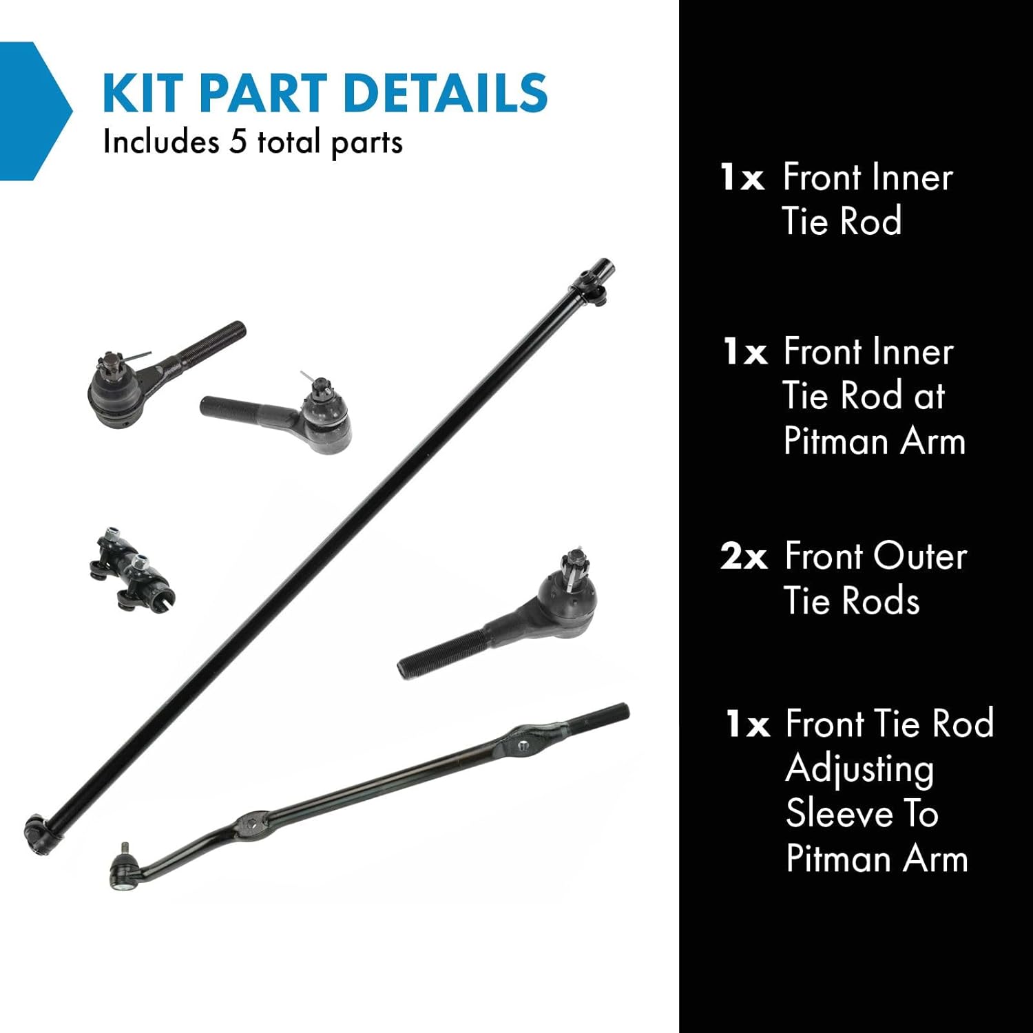 TRQ Inner and Outer Driver and Passenger Side Tie Rod Set 6 Piece Compatible with 1997-2006 Jeep Wrangler
