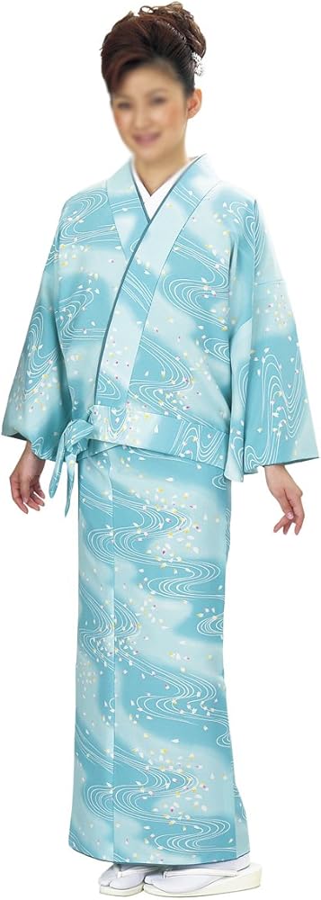 Amazon | 二部式きもの小紋 【袷せ仕立】水色 桜吹雪 洗える着物 n5740