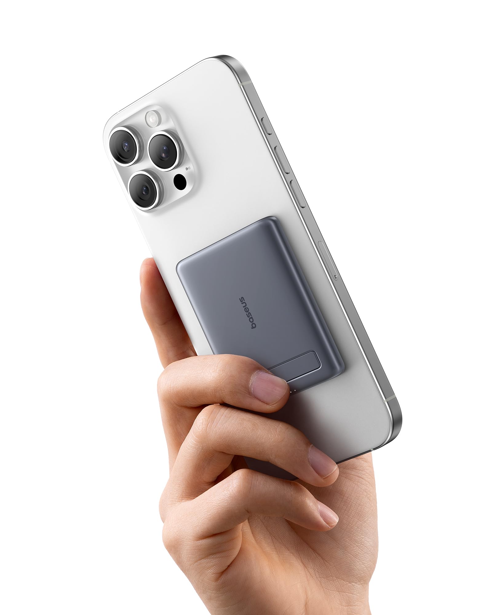 Baseus Picogo Power Bank, Smallest 5000mAh Magnetic Portable Charger with Stand, Qi2 Certified 15W Ultra-Mini MagSafe Battery Pack, Alloy Wireless Travel Fast Charger for iPhone 16/15/14/13/12 Series