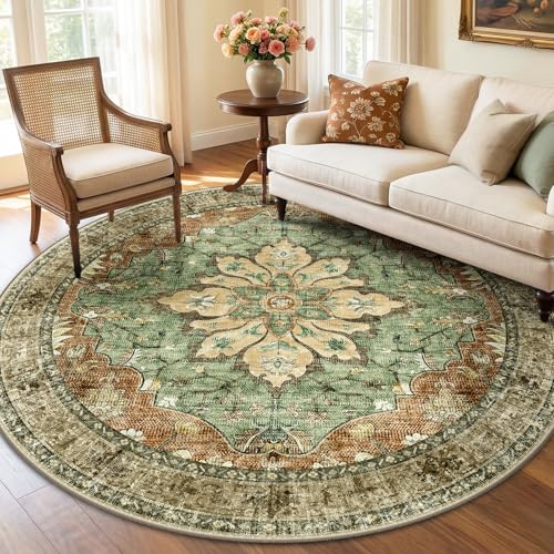 RELEANY Area Rugs Round 6ft Washable Non-Slip, Floral Vintage Distress
